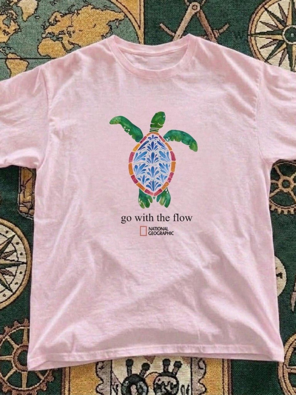Gildan Pink T-Shirt with Colorful Green Turtle Graphic